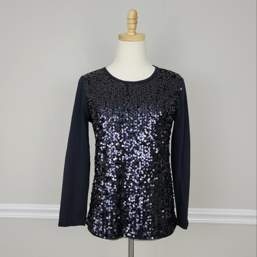 J.Crew Black Sequins Crew Neck Top Size S